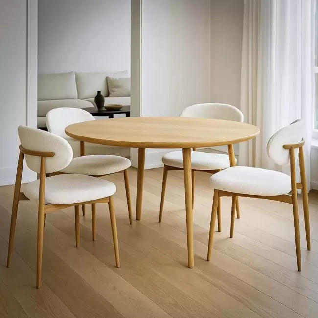 Scaun dining pe cadru metalic cu aspect lemnos BUC 283 crem