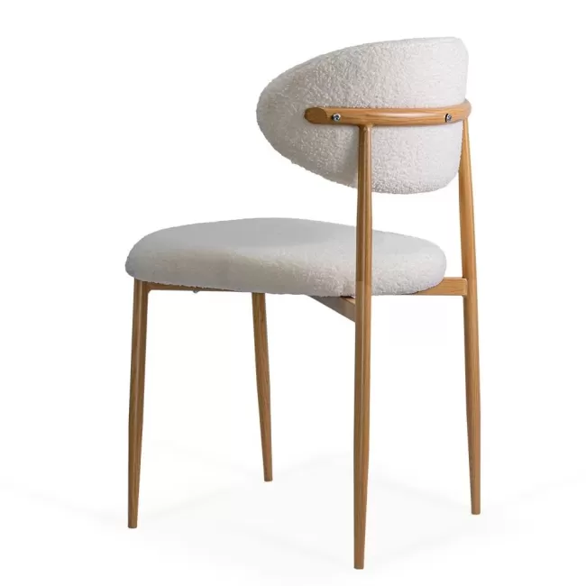 Scaun dining pe cadru metalic cu aspect lemnos BUC 283 crem