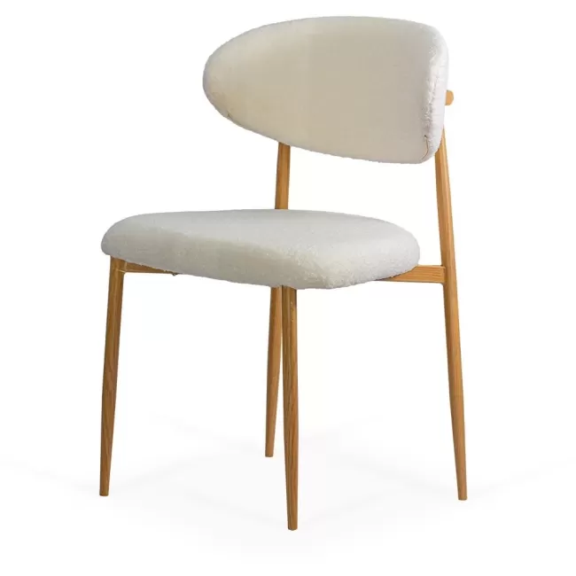 Scaun dining pe cadru metalic cu aspect lemnos BUC 283 crem