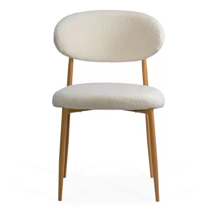 Scaun dining pe cadru metalic cu aspect lemnos BUC 283 crem