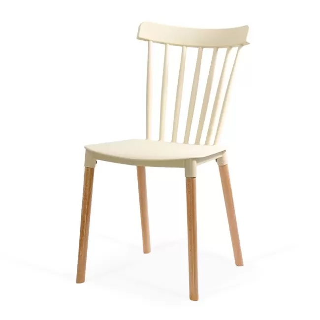 Scaune terasă din plastic si picioare din lemn HRC 595 Bej