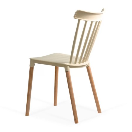 Scaune terasă din plastic si picioare din lemn HRC 595 Bej