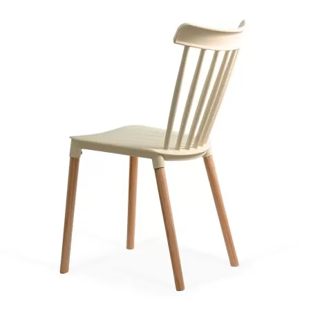 Scaune terasă din plastic si picioare din lemn HRC 595 Bej