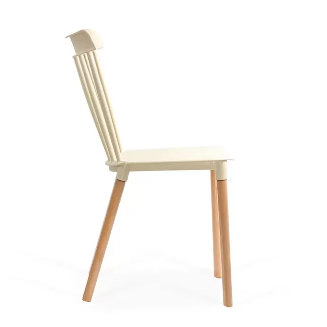 Scaune terasă din plastic si picioare din lemn HRC 595 Bej