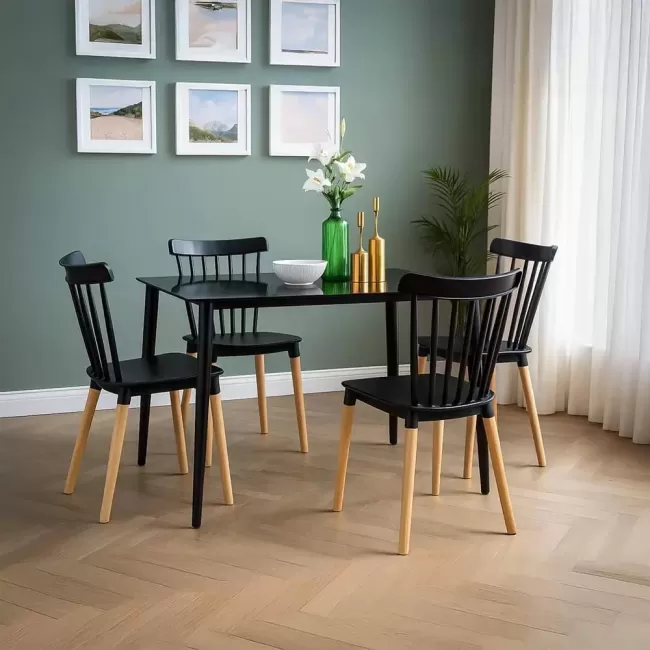 Scaune terasă din plastic si picioare din lemn HRC 595 Negru