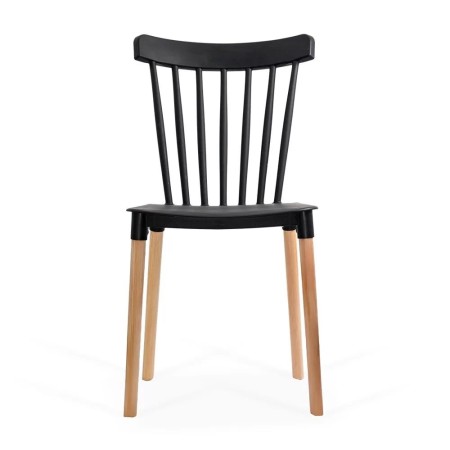 Scaune terasă din plastic si picioare din lemn HRC 595 Negru