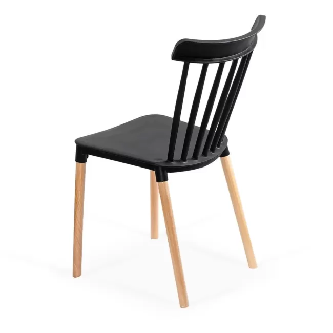 Scaune terasă din plastic si picioare din lemn HRC 595 Negru