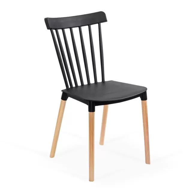 Scaune terasă din plastic si picioare din lemn HRC 595 Negru