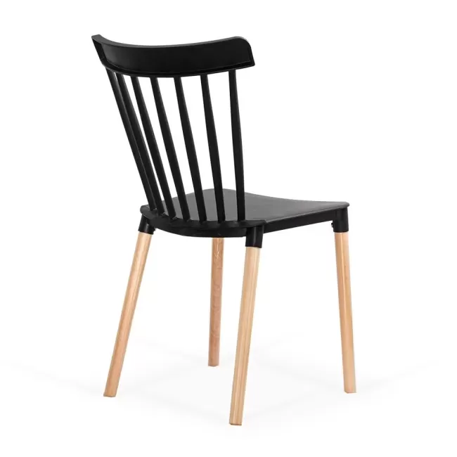 Scaune terasă din plastic si picioare din lemn HRC 595 Negru
