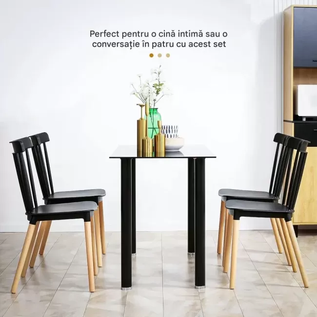 Scaune terasă din plastic si picioare din lemn HRC 595 Negru