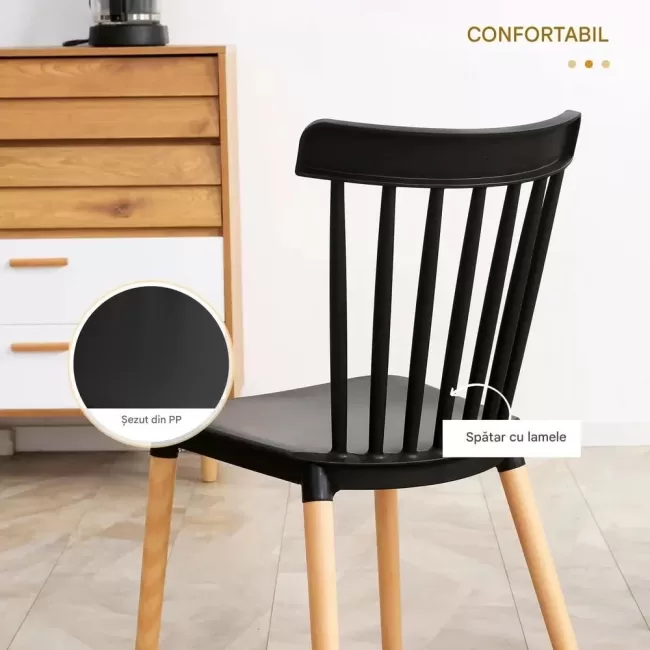 Scaune terasă din plastic si picioare din lemn HRC 595 Negru