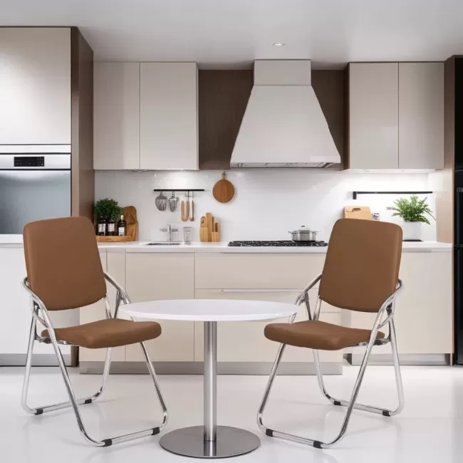 Scaune pliante cadru cromat pe culoarea Maro