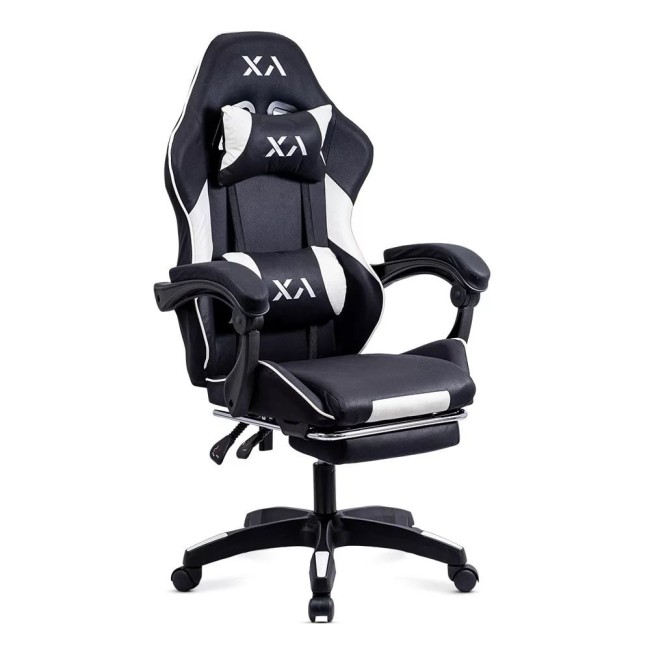 Scaun de gaming negru Office 295 din stofă cu spătar rabatabil