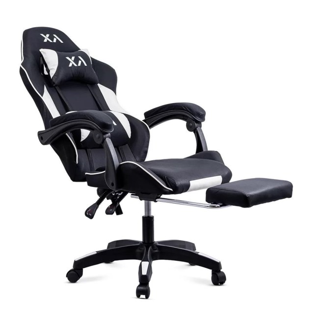 Scaun de gaming negru Office 295 din stofă cu spătar rabatabil