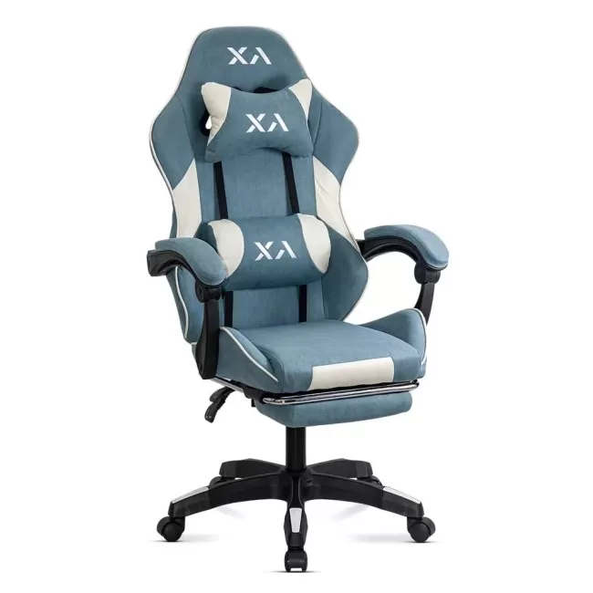 Scaun de gaming bleu Office 295 din stofă cu spătar rabatabil