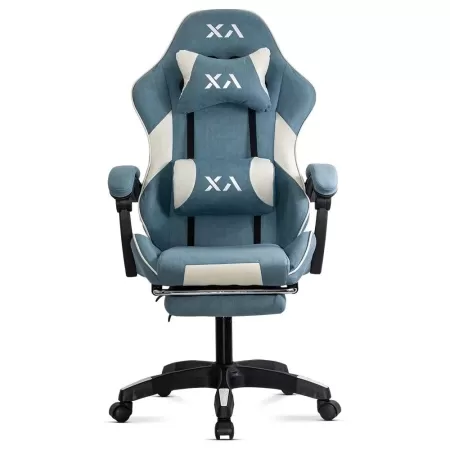 Scaun de gaming bleu Office 295 din stofă cu spătar rabatabil