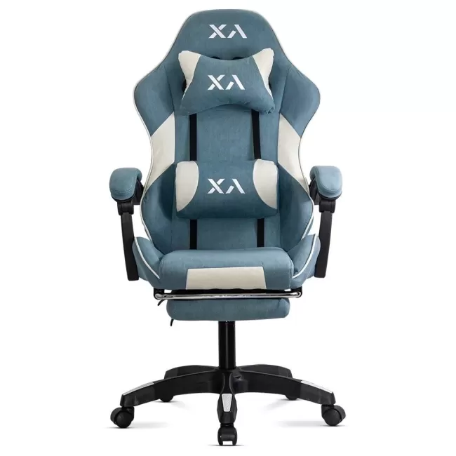 Scaun de gaming bleu Office 295 din stofă cu spătar rabatabil