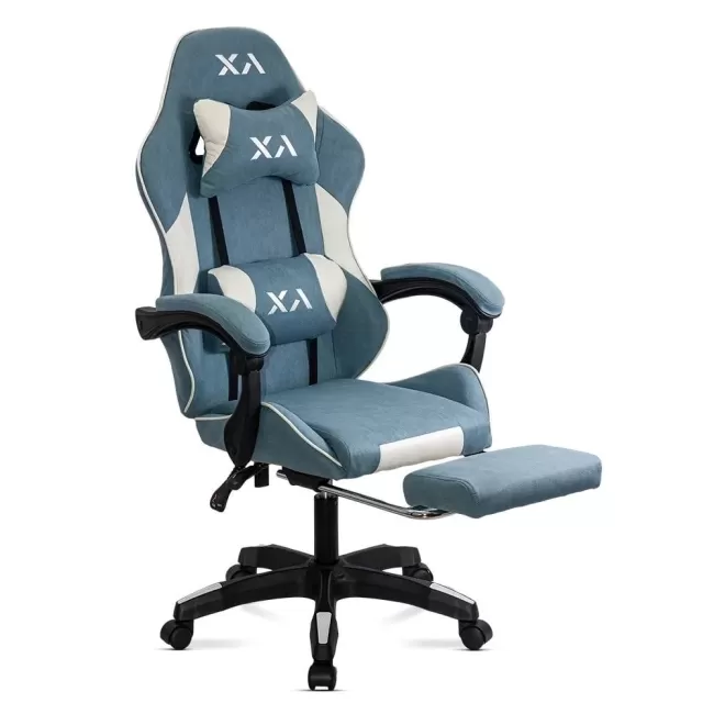 Scaun de gaming bleu Office 295 din stofă cu spătar rabatabil