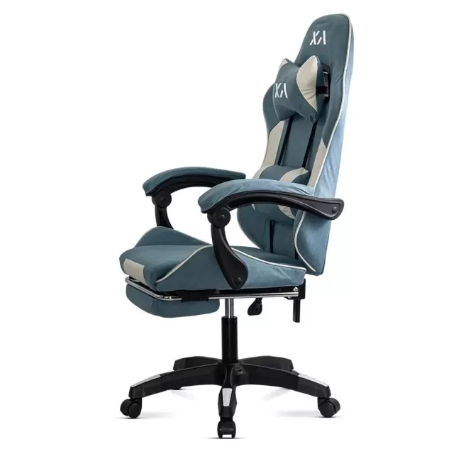 Scaun de gaming bleu Office 295 din stofă cu spătar rabatabil