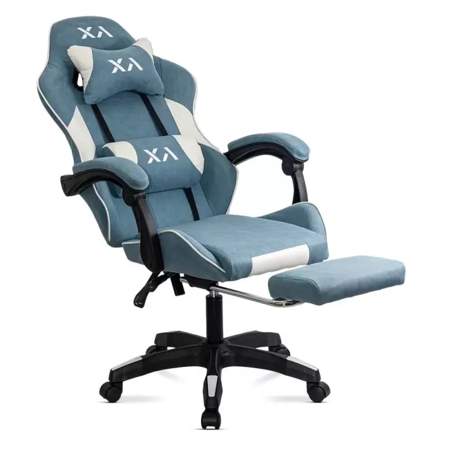 Scaun de gaming bleu Office 295 din stofă cu spătar rabatabil