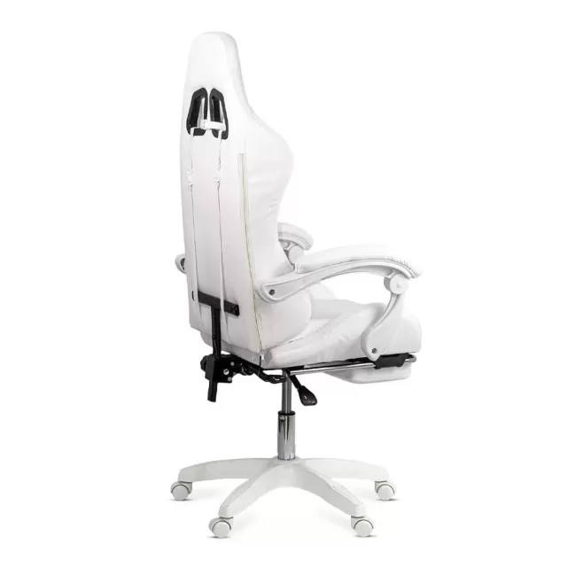 Scaun gaming cu iluminare RGB și suport pentru picioare OFF 298 alb