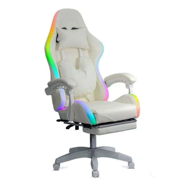 Scaun gaming cu iluminare RGB și suport pentru picioare OFF 298 Crem
