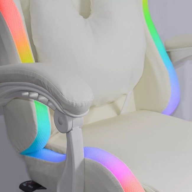 Scaun gaming cu iluminare RGB și suport pentru picioare OFF 298 Crem