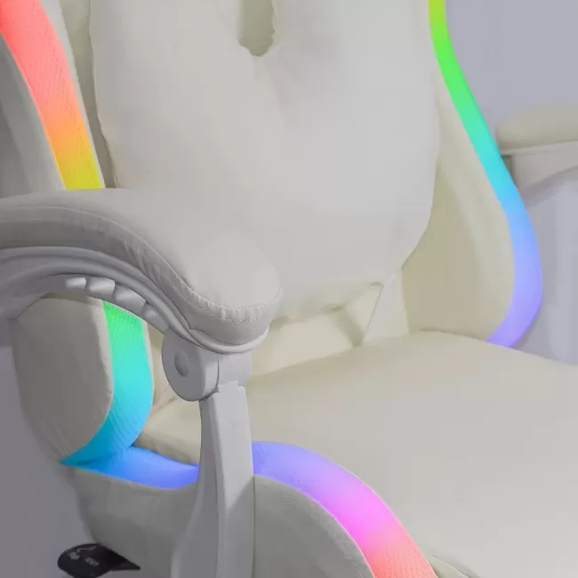 Scaun gaming cu iluminare RGB și suport pentru picioare OFF 298 Crem