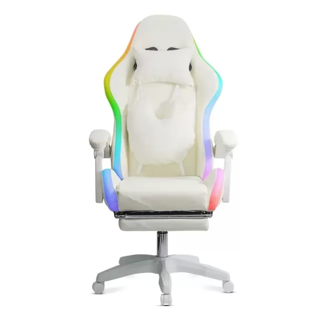 Scaun gaming cu iluminare RGB și suport pentru picioare OFF 298 Crem