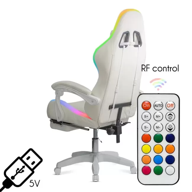 Scaun gaming cu iluminare RGB și suport pentru picioare OFF 298 Crem