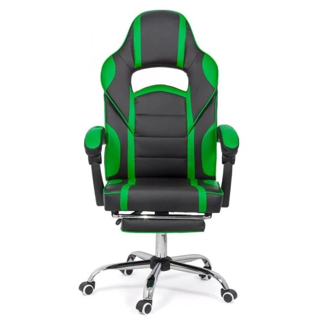 Scaun de gaming cu suport de picioare pe culoarea negru cu verde