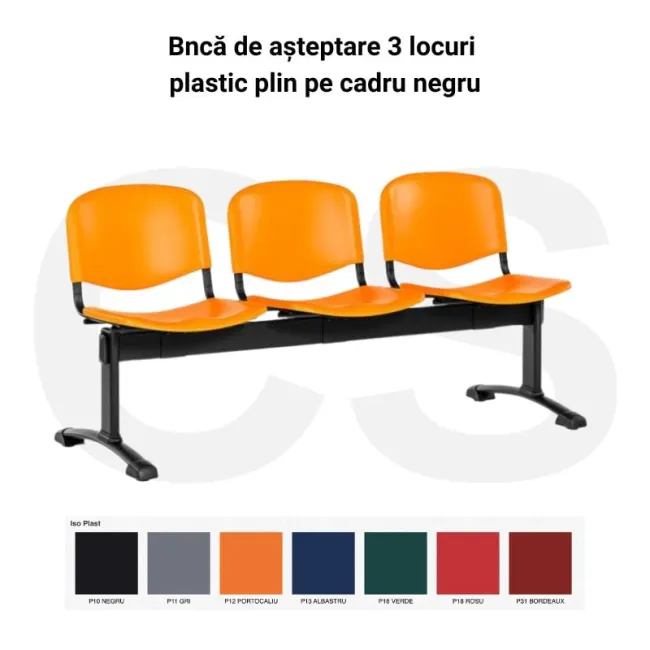 Bancă de așteptare cu 3 locuri plastic plin model 1123