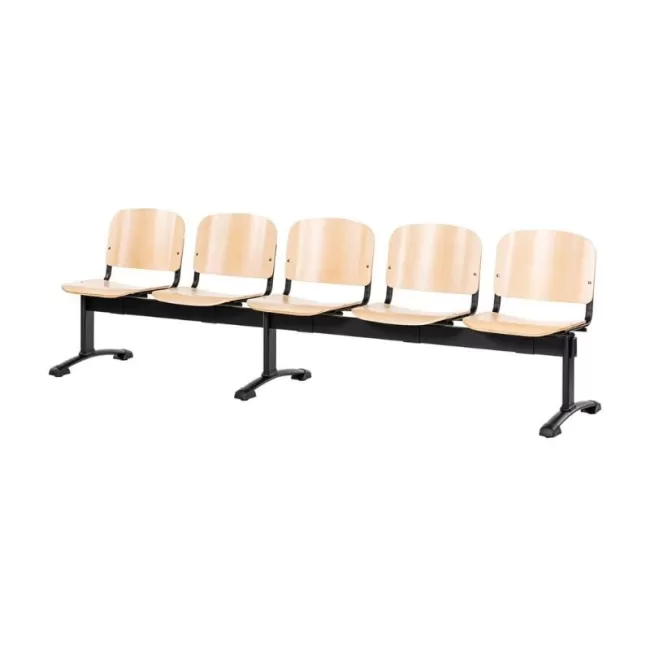Bancă de așteptare 5 locuri lemn cadru negru