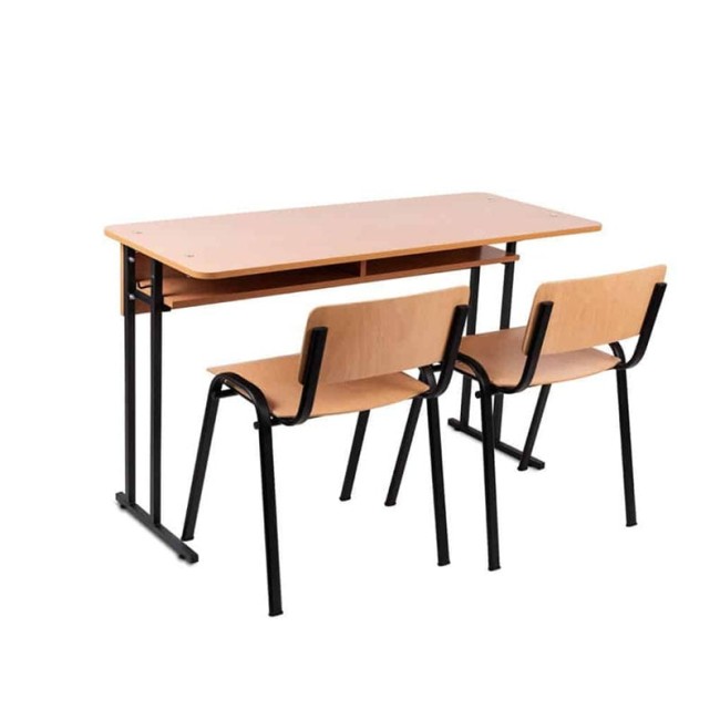 Set scolar cu 2 locuri pentru elevi format din banca si scaune