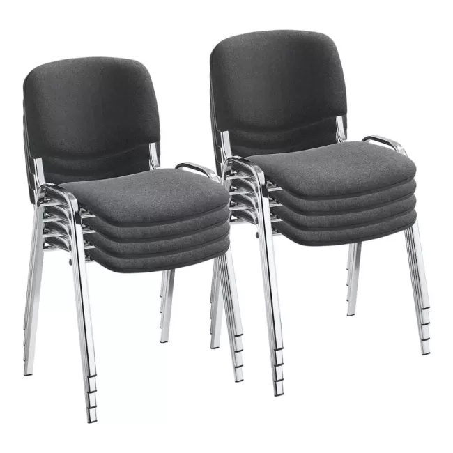 Scaune de conferință tapițate cu stofă gri și cadru cromat