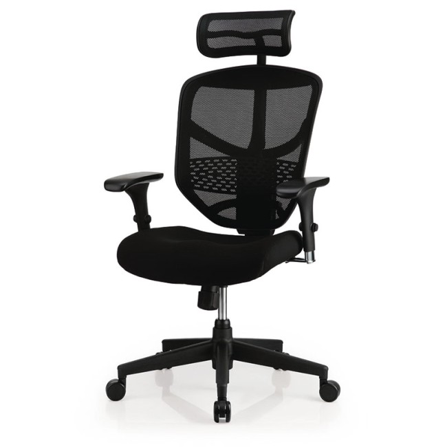 Scaun ergonomic Enjoy cu tetiera tapitat cu stofa pe sezut si baza neagra