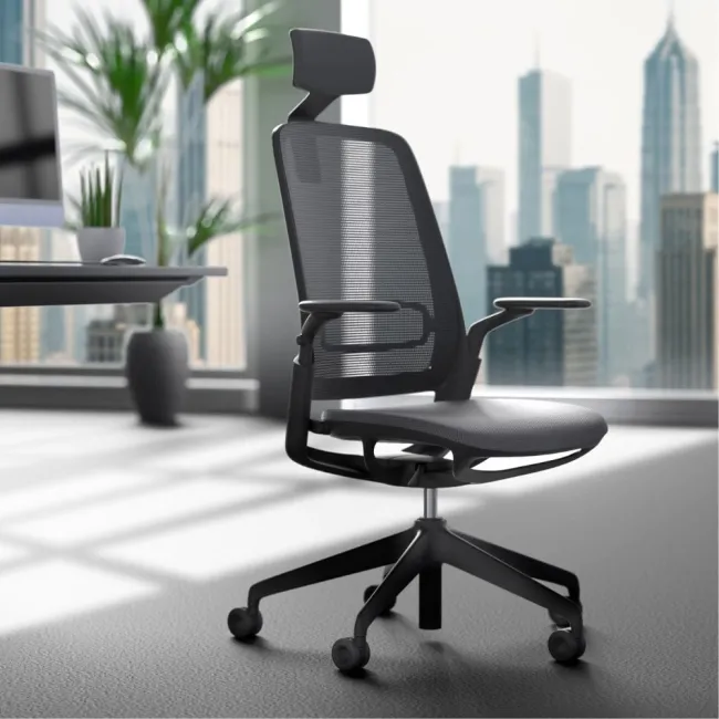 Scaun ergonomic de birou Etherea Negru cu tetieră PDH