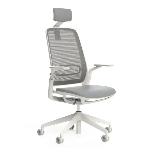 Scaun ergonomic de birou Etherea Alb cu tetieră PDH