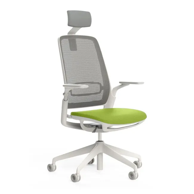 Scaun ergonomic de birou Etherea Alb cu tetieră PDH
