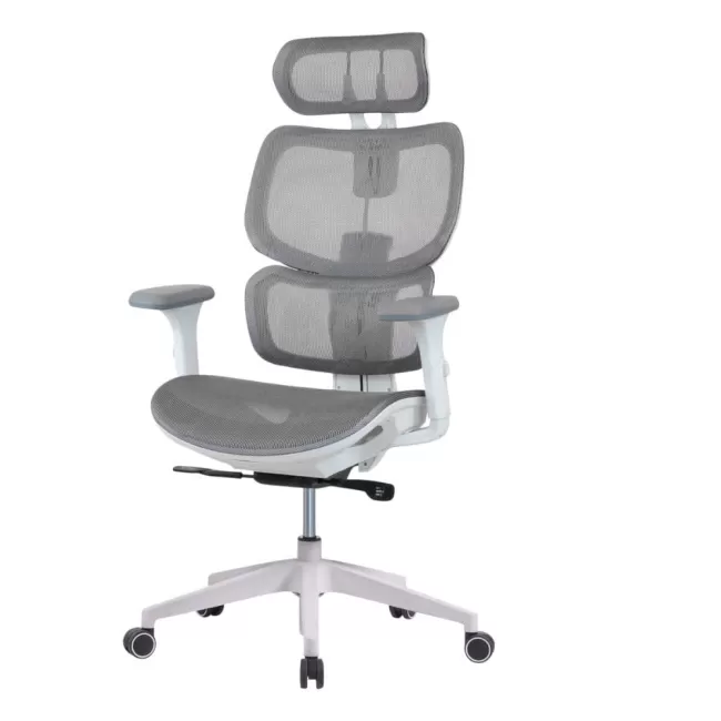 	Scaune de birou HumanTech pe culorea alb cu mesh gri