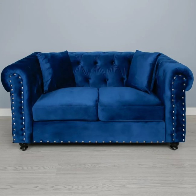 Canapea CHESTERFIELD fixă, 2 locuri, albastră 160x90x75cm