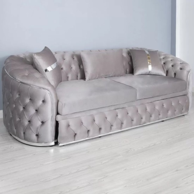 Canapea extensibilă model PARIS 3 locuri, tapițată catifea gri