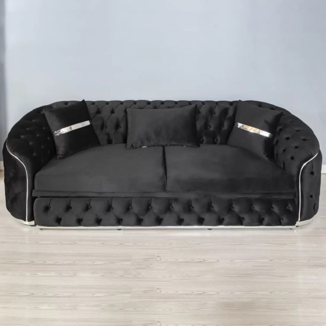 Canapea extensibilă model PARIS 3 locuri, tapițată catifea neagră