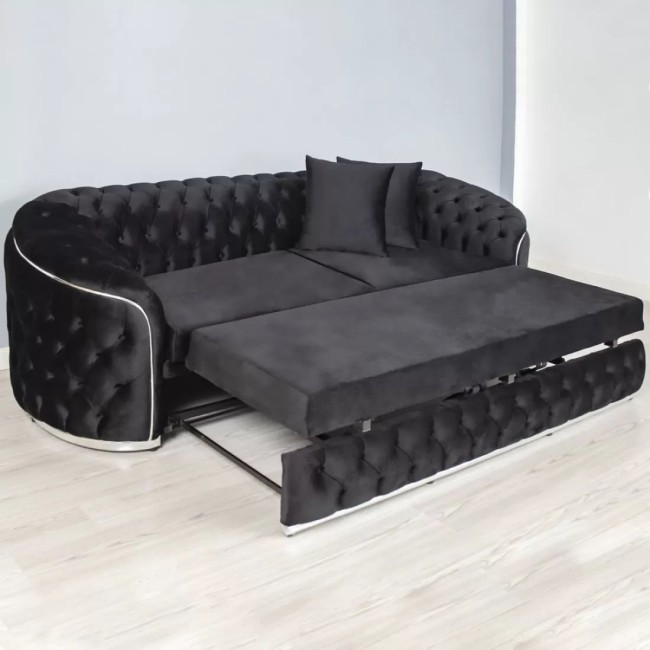 Canapea extensibilă model PARIS 3 locuri, tapițată catifea neagră