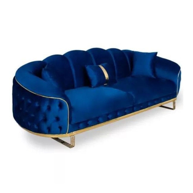 Canapea fixă RIO CLASIC 3 locuri, tapițerie albastră pe cadru Auriu/Gold