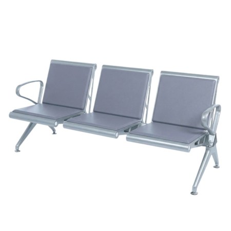Bancă așteptare 3 locuri gri cu perne poliuretan – rezistentă și confortabilă