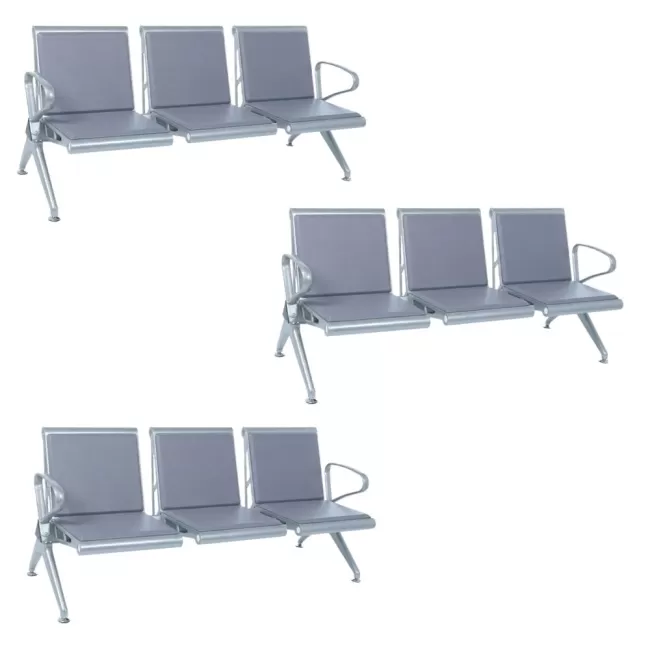 Bancă așteptare 3 locuri cu perne poliuretan – confort și durabilitate, gri