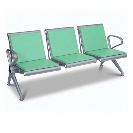 Bancă așteptare 3 locuri verde cu perne poliuretan – rezistentă și confortabilă