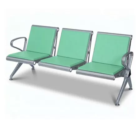 Bancă așteptare 3 locuri verde cu perne poliuretan – rezistentă și confortabilă
