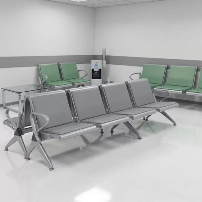 Bancă așteptare 4 locuri cu perne poliuretan – confort și durabilitate, gri